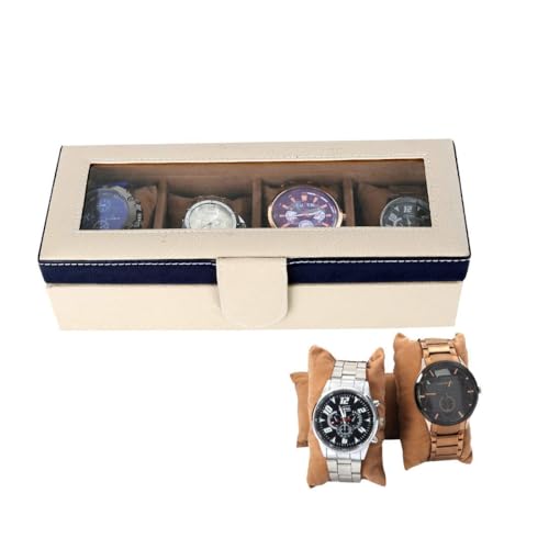 Image of Leather World Faux Leather Watch Box Organizer For Men & Women - Wrist Watch Box Holder 4 Slots - Removable Pillows Display Case - Gift for Loved Ones - Tan