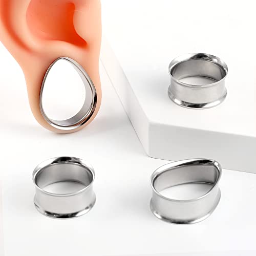 Casvort 4 Pcs 16Mm (5/8'') Hypoallergenic 316 Stainless Steel Silver Round Teardrop Double Flared Ear Gauges Plugs Ear Tunnels Saddle Plugs Body Piercing Jewelry thumb #1