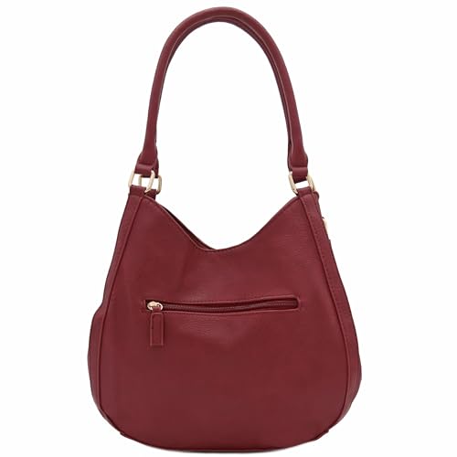 Light-weight 3 Compartment Faux Leather Medium Hobo Bag (Wine) by FashionPuzzle - Image 5