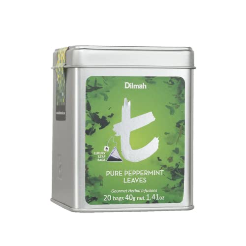 Dilmah T-Series Pure Peppermint Leaves Tea Bags (20) | Pure Peppermint Tea • Caffeine Free Herbal Tea | Luxury LeafPeppermint Infusion