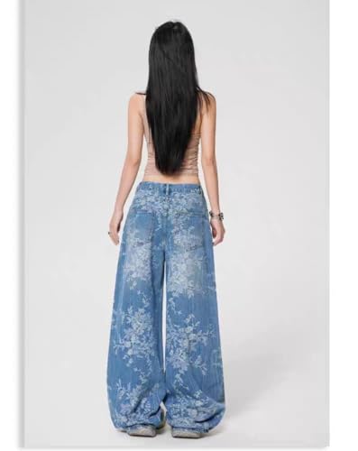 Unisex Y2k Vintage Floral Embroidery Baggy Wide Leg Jeans Harajuku 2000s Grunge High Waisted Loose Casual Denim Pants 5