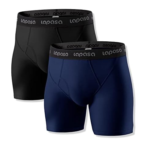 LAPASA Men's Sports Boxer Shorts Travel Quick Dry Trunks, Mesh Running Hiking Boxers Briefs, Odour Resistant, Anti Chafing, 2 Pack, M16, M, Black, Navy Blue Cover