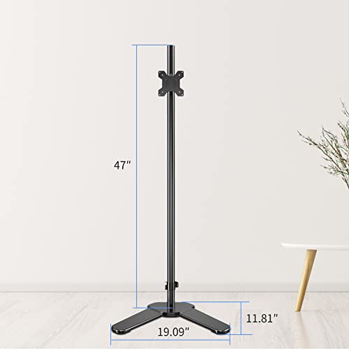 Image of Single Tall Monitor Mount, Extra Long Computer Stand with 47 inch Pole, Floor Computer Stand, Free-Standing Monitor Desk Mount Support 13 to 27 inch Screen,22lbs