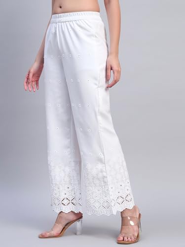 Image of SHOPPING QUEEN Women's Cotton Embroidered Chikankari Palazzo