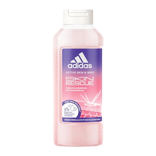 Adidas Active Skin & Mind Skin Rescue Gel douche pour femme, testé dermatologiquement, complexe à base de glycérol et d'acide hyaluronique, hydratation profonde, végétalien, adapté aux peaux 400 ml