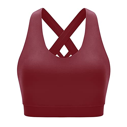 Image of Sports Bras for Women High Impact Support for Yoga Gym Running Workout Fitness Strappy Sports Bra with Padded Removable Cups, Wine Red, Small