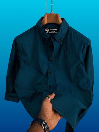 Image of Men's Casual Cotton Blend Shirt | Regular Fit | Full Sleeve | Solid Design