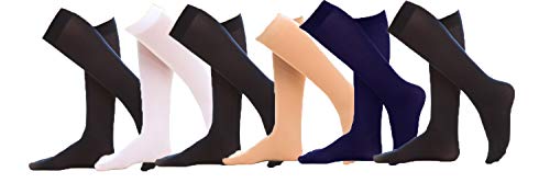 Women Nylon Knee High Socks Opaque Spandex Trouser Knee High Socks 6pair /ASST A