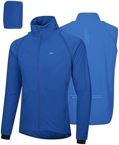33,000ft Fahrradjacke Herren Packbare Fahrradweste mit Abnehmbaren Ärmeln | Atmungsaktiv Laufjacke, Leicht Radtrikot für Männer, Wasserdicht Sportjacke, Fahrradtrikot mit Reflektie