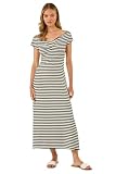 Roman Stripe Bardot Knit Midi Stretch Dress for Women UK - Ladies Spring Everyday Summer Holiday Sleeveless Soft Fit & Flare Comfy A-Line Frock Vacation Beach Gowns - Black - Size 18