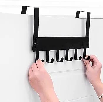 Home Over-The-Door Hook (Pack of 1), Heavy-Duty Over Door Hanger Holder for Coat Hanging, Robe, Hat, Clothes, Towels, Bathroom Organiser, Towel Rack, 6 Hooks, Matte Black-image-41