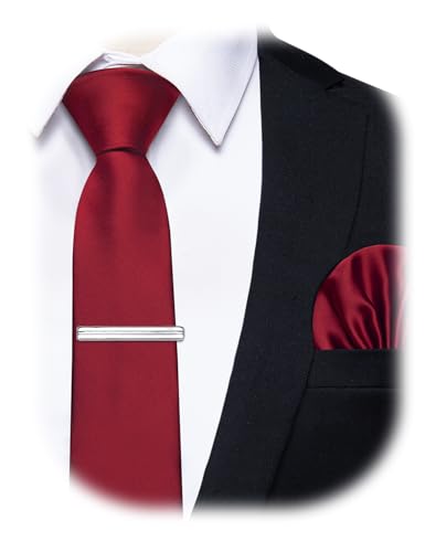 Image of YourTies Skinny Ties for Men Satin 2.4 inch Slim Necktie with Pocket Square Tie Clip Set Solid Color Wedding Party Business