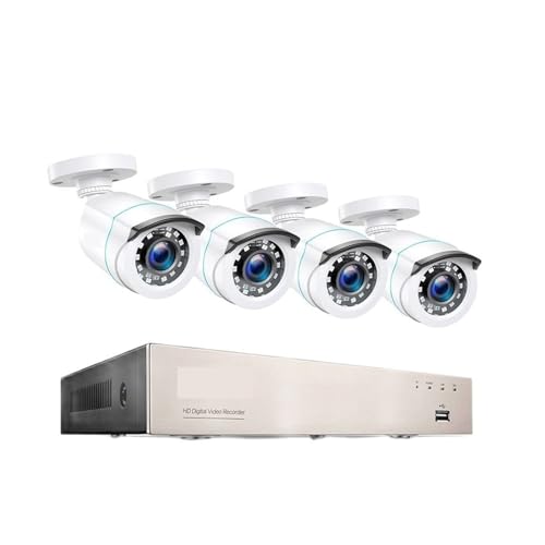 Sistemas de cámaras CCTV, De Seguridad for el hogar H.265+ 8CH DVR 4/8pcs 2.0MP 1080p Visión Nocturna Vigilancia al Aire Libre Kits de cámara a Prueba de Agua(None,8CH DVR with 4 Cams 01)