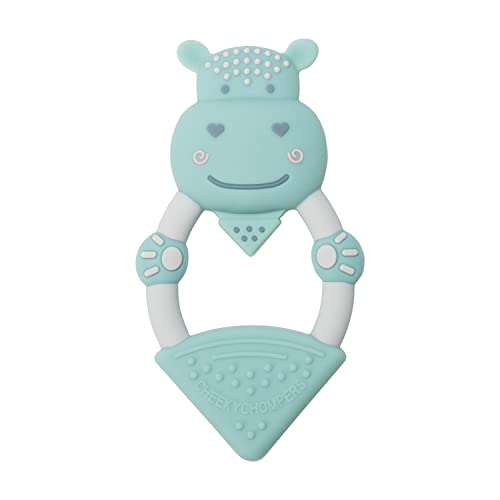 Image of Cheeky Chompers Animal Baby Teether | Teething Toy for Baby, Easy to Hold Teething Ring w/Gel Applicator & Soft Silicone, Freezable, Soothes Young Gums, 100% Safe (Chewy The Hippo)