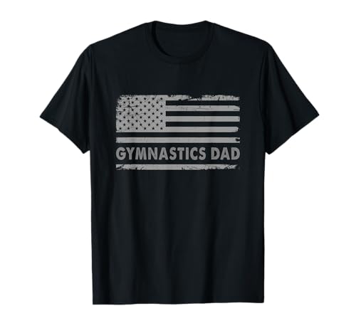 Mens Gymnast Cheer Dad Gymnastics Dad US Flag T-Shirt - Gymnastics Dad Gift for Fathers - Black