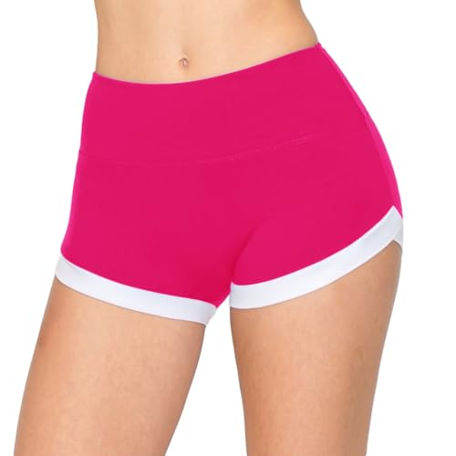 Image of Women's Super Soft Casual Yoga Workout Shorts with Hem Fuchsia Wihte S