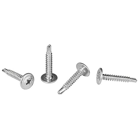 #8 x 1" Phillips Modified Truss Head Self-Drilling Tek Screw, Zinc-Plated Steel for Sheet Metal Attaches Wire Lath to Metal Studs - Box of 100 Cover