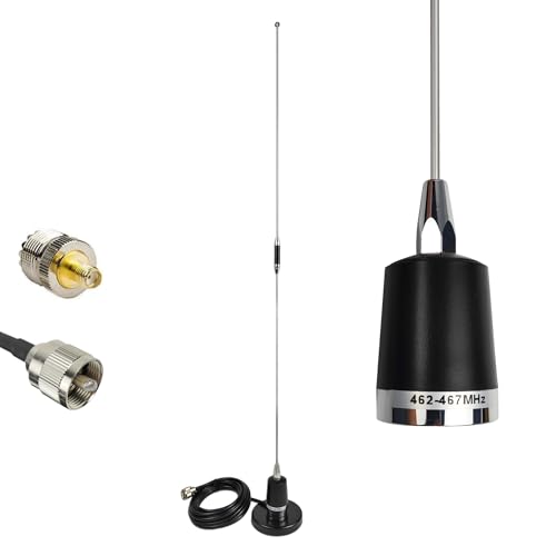 GMRS NMO Antenna 462-467Mhz UHF Mobile Whip Antenna with Magnetic Base 13ft RG58 Cable PL-259 SMA Female Connector Max Power 150W Boost Signal Output