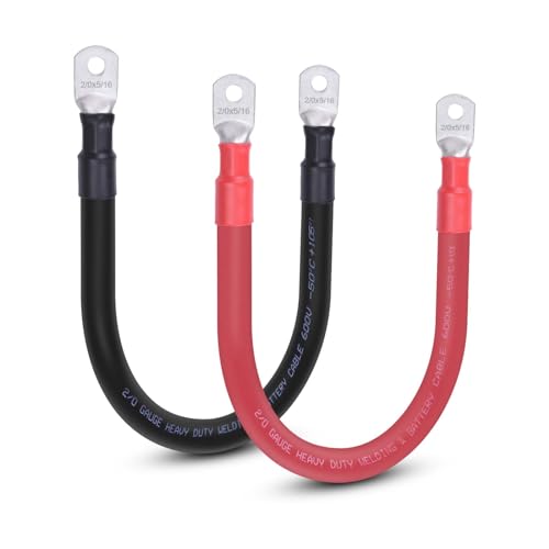 Image of 2 /0 AWG Flexible Battery Cable with 5 /16 inch Terminals - OFC Pure Copper Inverter & Welding Wire for Automotive Solar RV Motorcycle (Red + Black 1FT Pair)