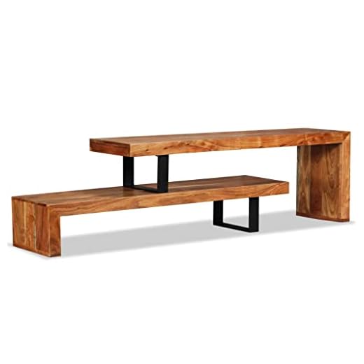 Hommdiy Madera de acacia maciza, mueble de TV, estilo vintage, mesa de televisión, mueble de TV, mueble de mesa, aparador, armario Hi-Fi