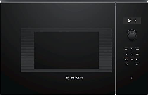 Bosch BFL524MB0 Serie 6 Einbau-Mikrowelle, 38 x 60 cm, 800 W, Drehteller 25,5cm, Türanschlag Links, AutoPilot 7 7 Automatikprogramme, Reinigungsunterstützung, LED-Touchdisplay, Schwarz