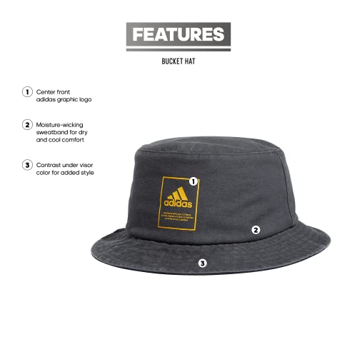 adidas Chapéu bucket masculino estilo de vida, cinza seis/ouro ousado/preto, tamanho único