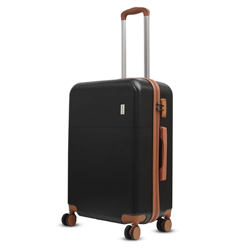 Image of Mode Maestro | Hard-Sided Polycarbonate Trolley Suitcase | 360 8-Wheel Easy Drag| Brown Color Accessories| Light-Weight | TSA Lock |3-Yr Warranty | Check-in Luggage Bag 24in (65cm (M), Black)