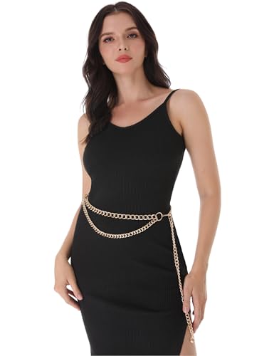FAN&LOUIS Gold Waist Chain Belt for Women Dresses Metal Link Dangling Cinturones De Mujer