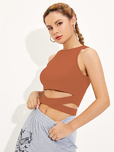 Image of Shasmi Women's & Girl's Black and Orange Solid Ribbed Round Neck Collarless Sleeveless Slim Fit Lace Up Tank Tops (Top 45)