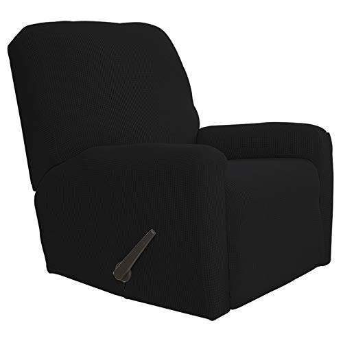 Easy-Going Recliner Stretch Sofa Slipcover Sofa Cover 4-Pieces Furniture Protector Couch Soft with Elastic Bottom Spandex Jacquard Fabric Small Checks(Large,Black)