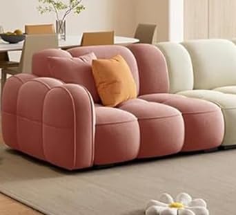 Image of CRAFTCITY Contemporary Wool 3 Seater Sofa with Swen Pillow Back for Living Room (Dark Pink & Beige)