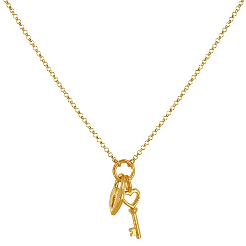 Collier plaqué or breloques cadenas coeur et clé à la finition joaillerie raffinée