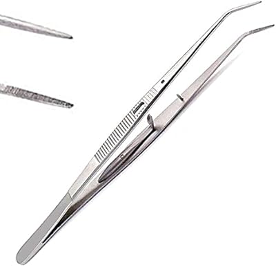 AAProTools Curved Serrated Tweezers with Lock, Stainless Steel, 6