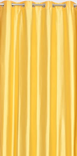 Image of Eyelet Polyester Modern Solid Crush Set of 3 Pcs. Window Curtains (5 Feet, 2 Yellow + 1 White)
