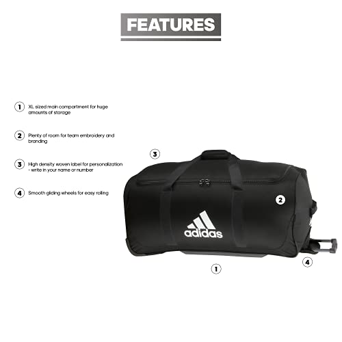 adidas Team XL 2 Wheel Duffel Bag, Black/White, One Size