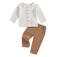 Beauace Baby Jungen Herbst Musselin Kleidung Langarm Hemd + Hose Outfit Kleinkind Bekleidungssets für Baby-Jungen Weiche Babyset (Brown, 12-18 Monate)