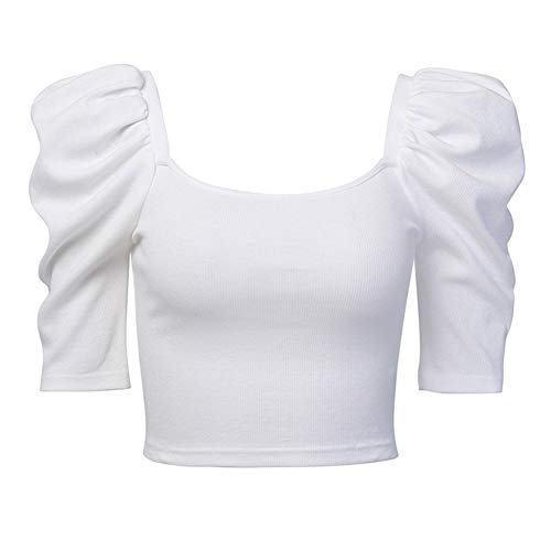 Soft Burbuja Quinto Manguito Superior Cultivo T-Camisa De Casquillo Hermoso (Color : White, Size : L)