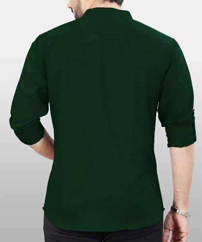 Image of DEEMOON Men's Regular Fit Solid Sprad Collar Casual Shirt with a Trendy Mandarin Collar Crafted from a Premium Cotton Blend