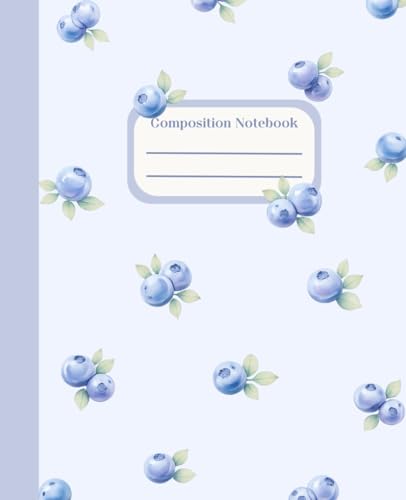 Cute Blueberry Composition Notebook College Ruled Lined Journal for School, Aesthetic Pastel Notebook for Girls: Soft Minimal Blueberry Design for Note Taking, School, Journaling and Gift Giving