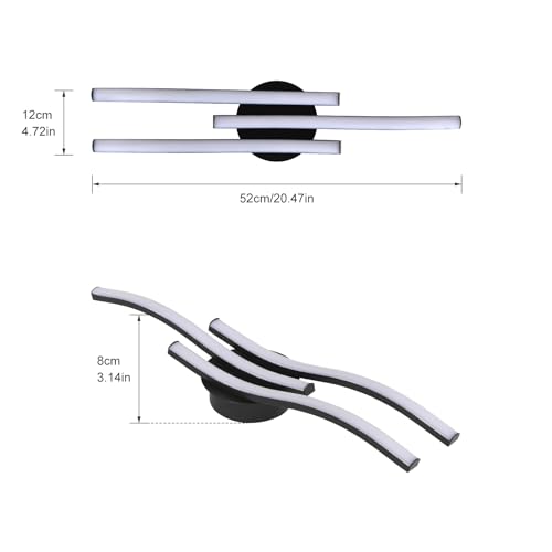 Goeco Black LED Ceiling Light, 18W Modern LED Ceiling Lamp with 3 Light Strips 6500K Cold White Light - Image 3