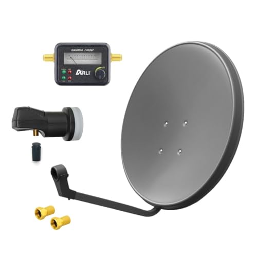 ARLI 60 cm HD Sat Anlage Single LNB + Satfinder + 2X F-Stecker Digital 1 Teilnehmer Antenne Grau UHD 4K FullHD