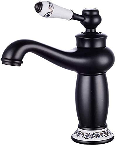 Robinet d'évier lavabo monotrou noir antique mitigeur eau chaude froide tout en cuivre