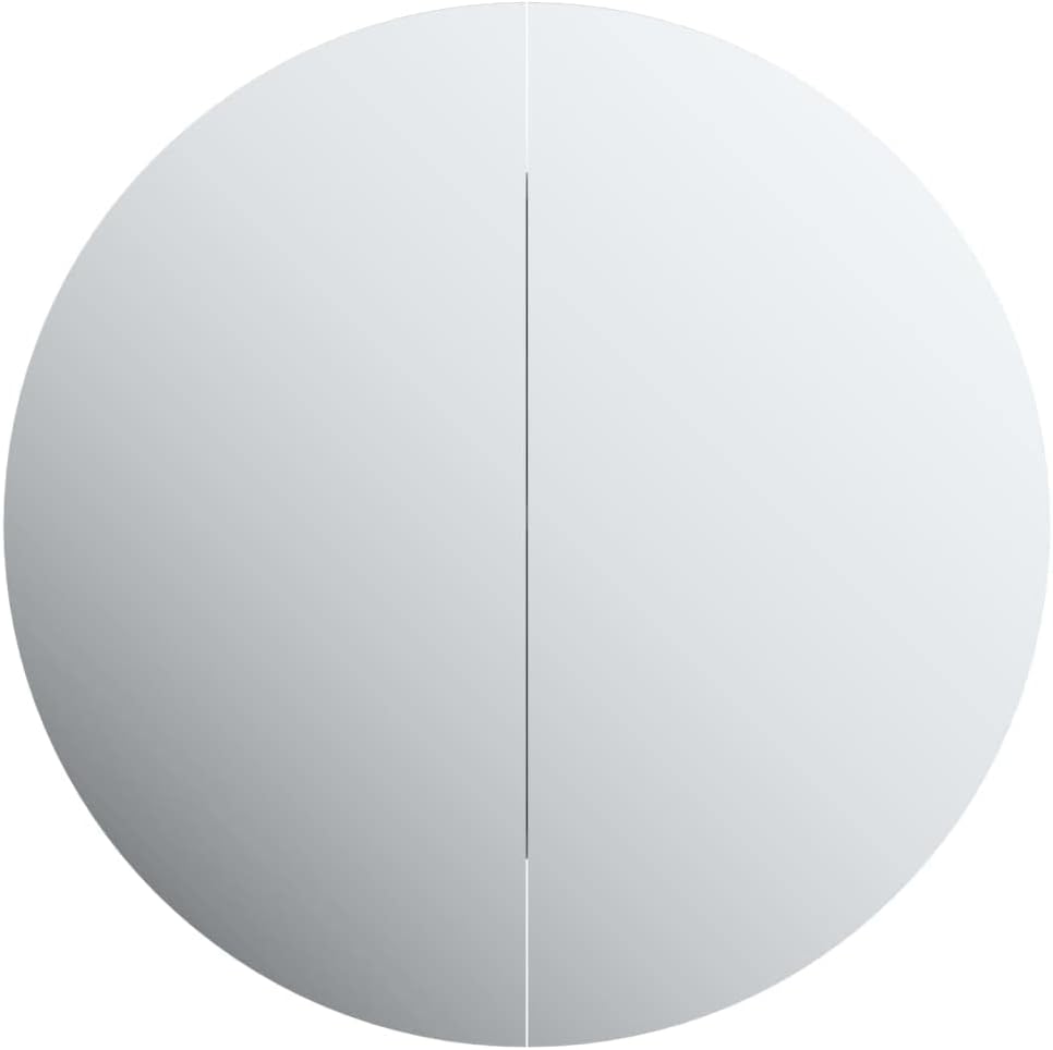 Wall-Mounted Bathroom Cabinet with Round Mirror and Built-in LED Lights, Grey Engineered Wood, Glass, and PVC Storage Cabinet with Two Adjustable Shelves and Copper Finish,