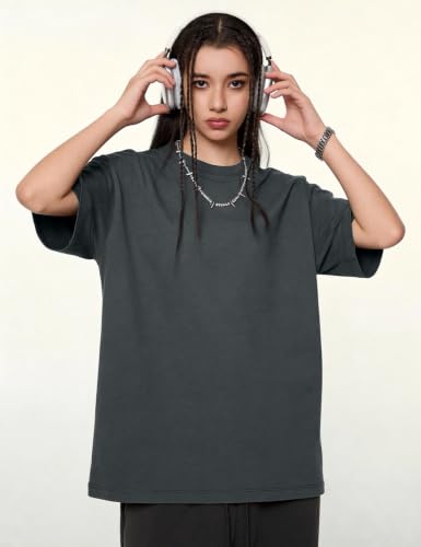 Image of Ogfao Mens Oversized T-Shirts Heavyweight Unisex Cotton T Shirts Baggy Loose Fit Basic Tees Plain Tshirts