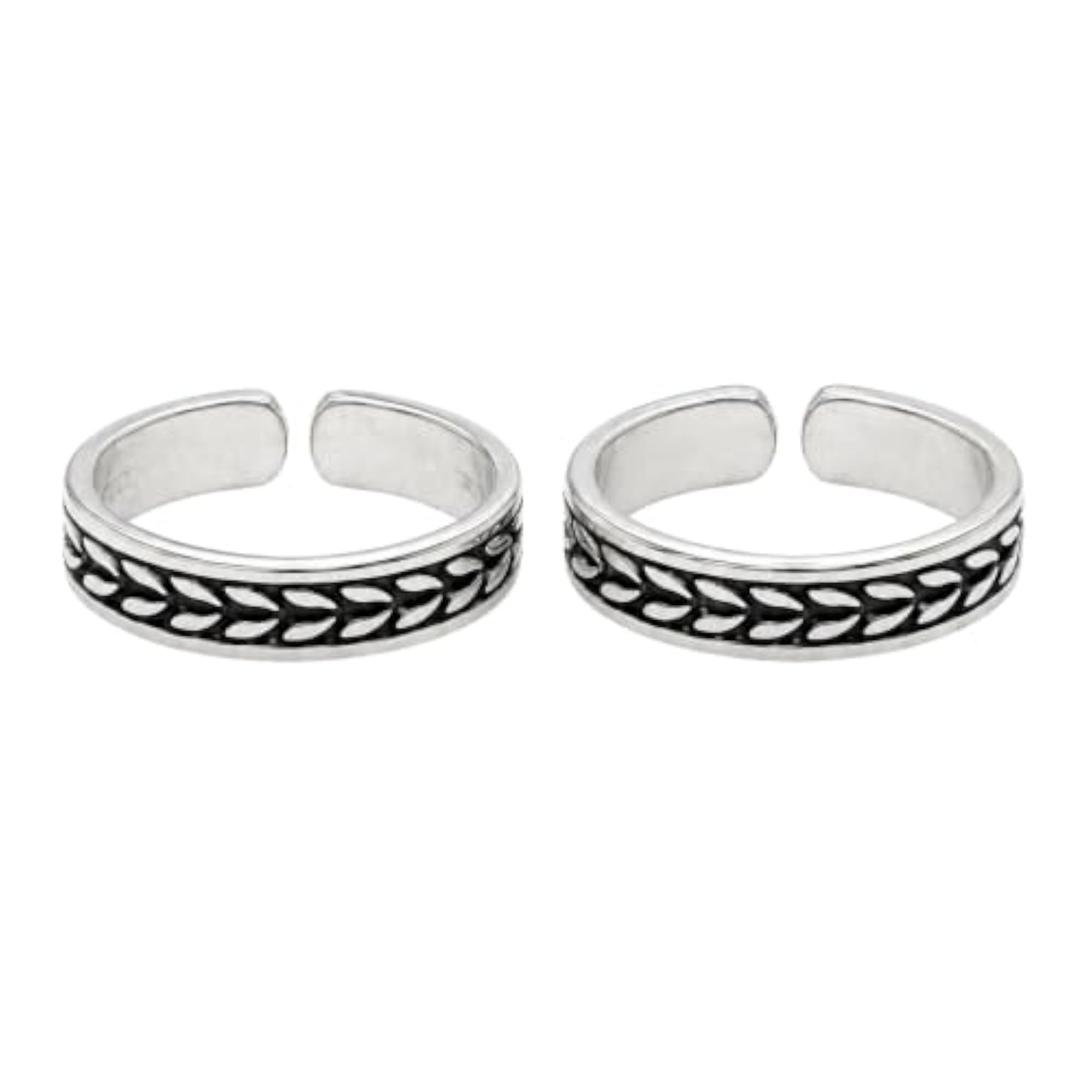 Women's 925 Sterling Silver Oxidized Leaf Engraved Adjustable Toe Ring