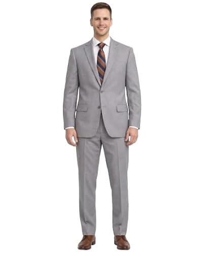 Arthur Black Mens Classic Fit Two Button 100% Wool Wrinkle Resistant Suit - Light Gray