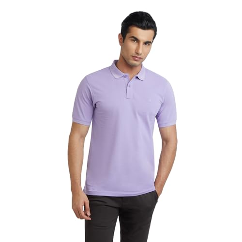 Image of Raymond Men's Modern Fit Solid Pattern Pure Cotton Polo Neck Half Sleeve Casual T-Shirt
