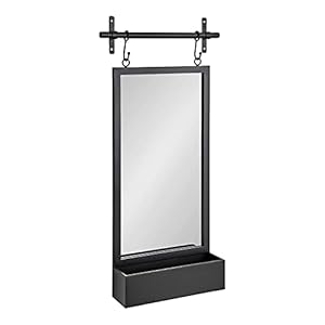 Kate and Laurel Gammons Metal Framed Wall Mirror with Storage Shelf 18 x 39 Black Hanging Barn Door Inspired Accent Mirror