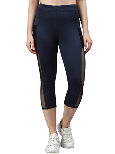 BLINKIN Mallas capri 3/4 de mezcla de poliéster ajustadas para mujer (PZ-DSHT-OGE5_Negro), Azul marino, 44