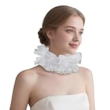 RAINDEWLL Jester Collar,Clown Neck Ruffle Collar,White Elizabethan Victorian Lace Collar for Women Detachable